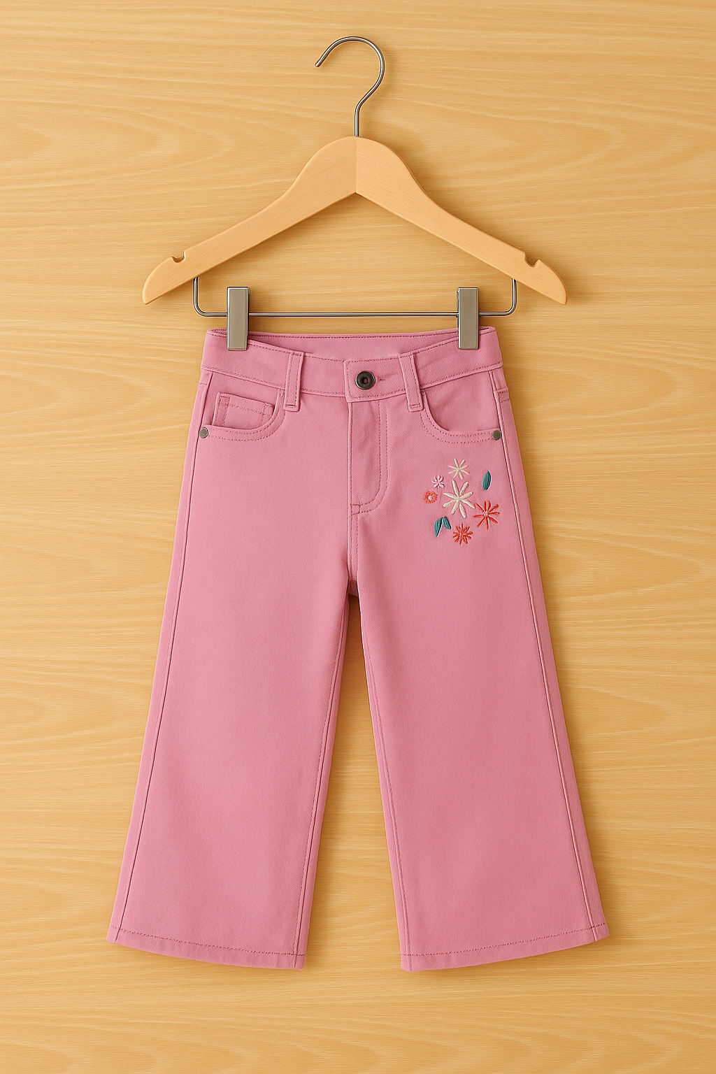 Petal Pink Embroidered Kids Girls Pant