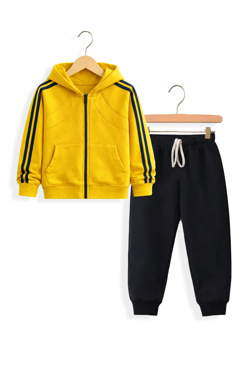 Mustered hood and black trouser kids set