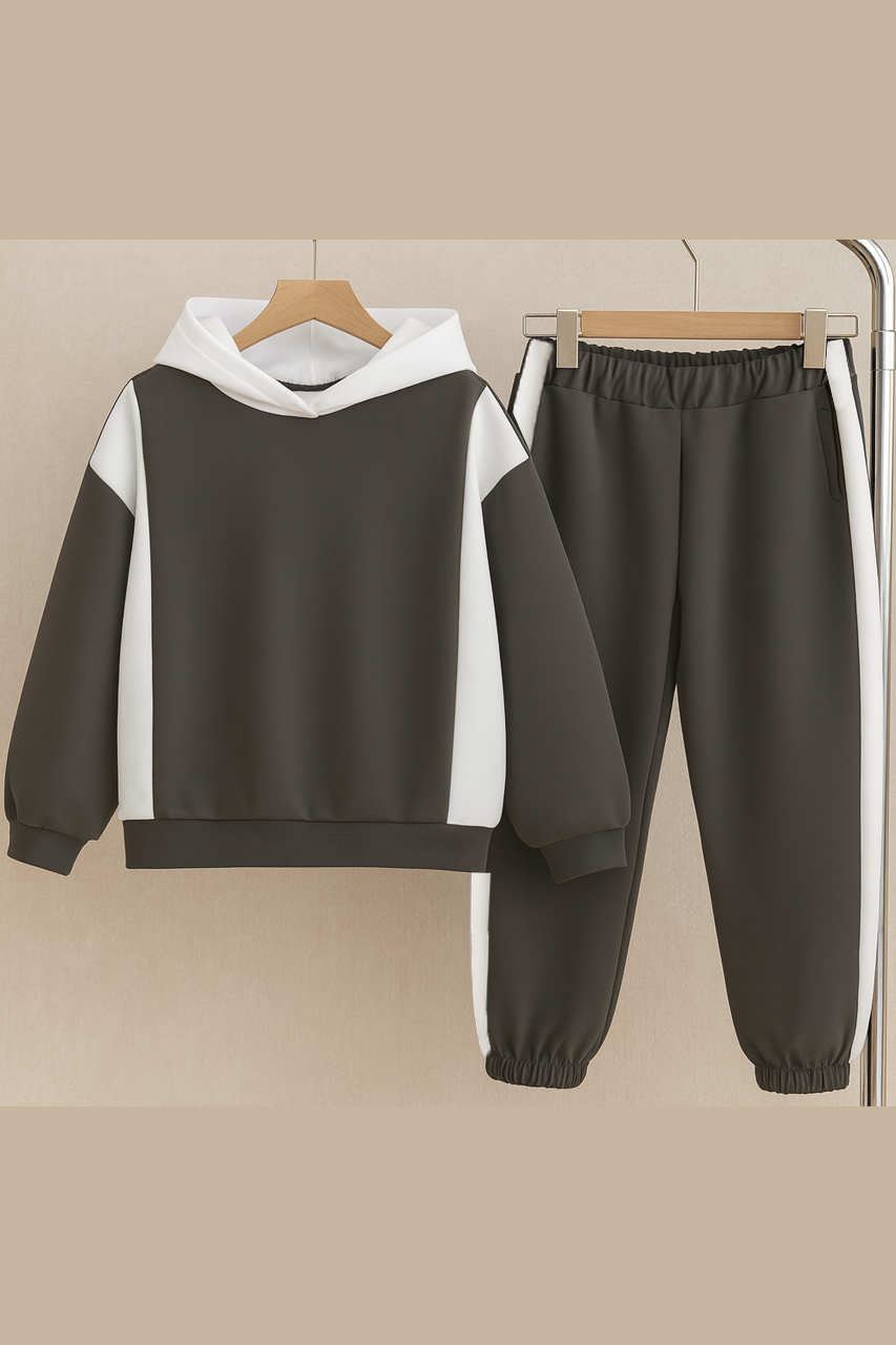 Basic brown white panel hood & trouser