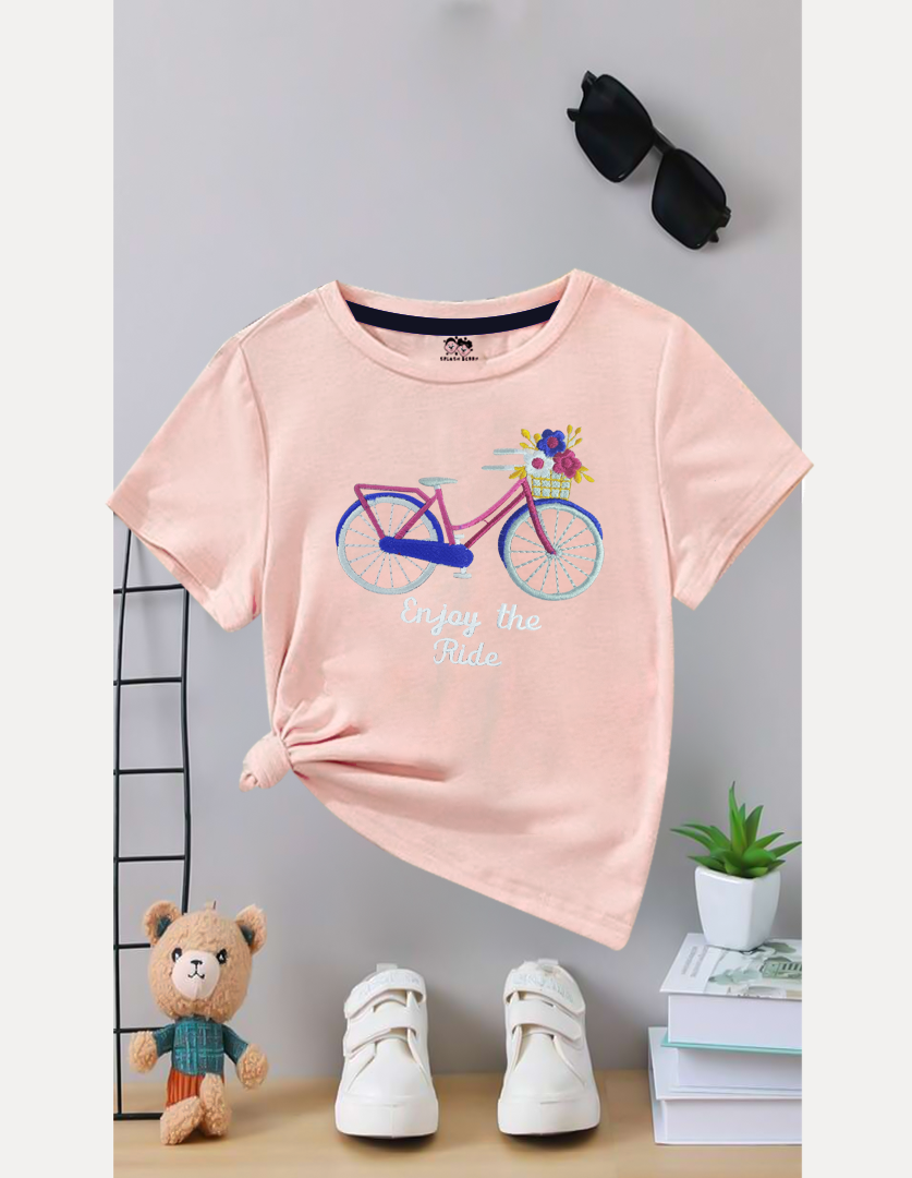 Embroidered Enjoy the ride girl kids summer T-shirt