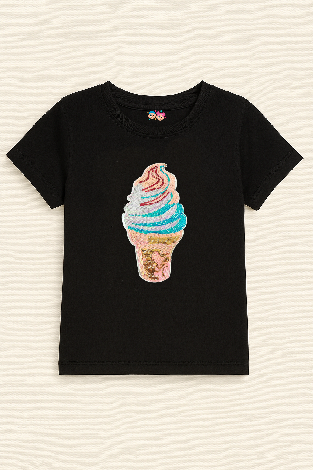 Icecream Sequin Patch black kids summer t-shirt
