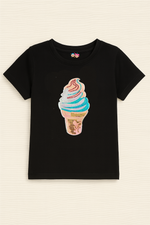 Icecream Sequin Patch black kids summer t-shirt