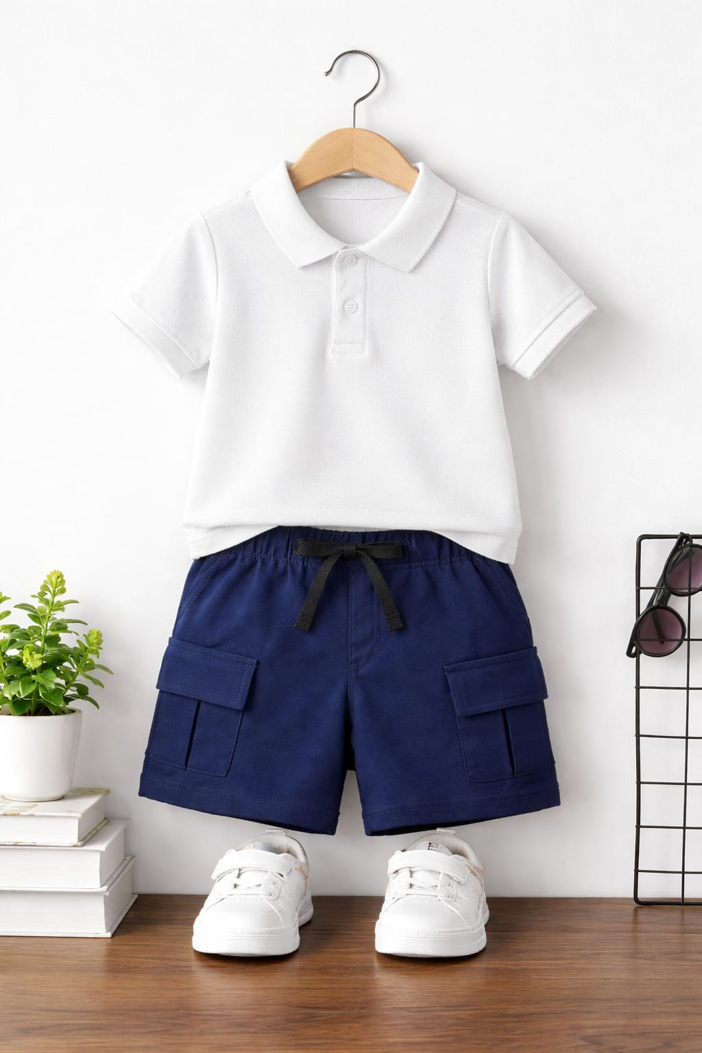White lining Polo t-shirt with cargo pockets short