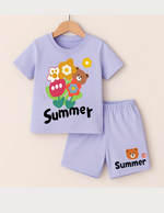Summer bear with crochet flowers T-shirt & short