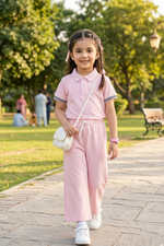 Blush Pink Polo girls tshirt and trouser