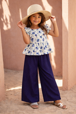 Ruffle top & navy doted plazzo set