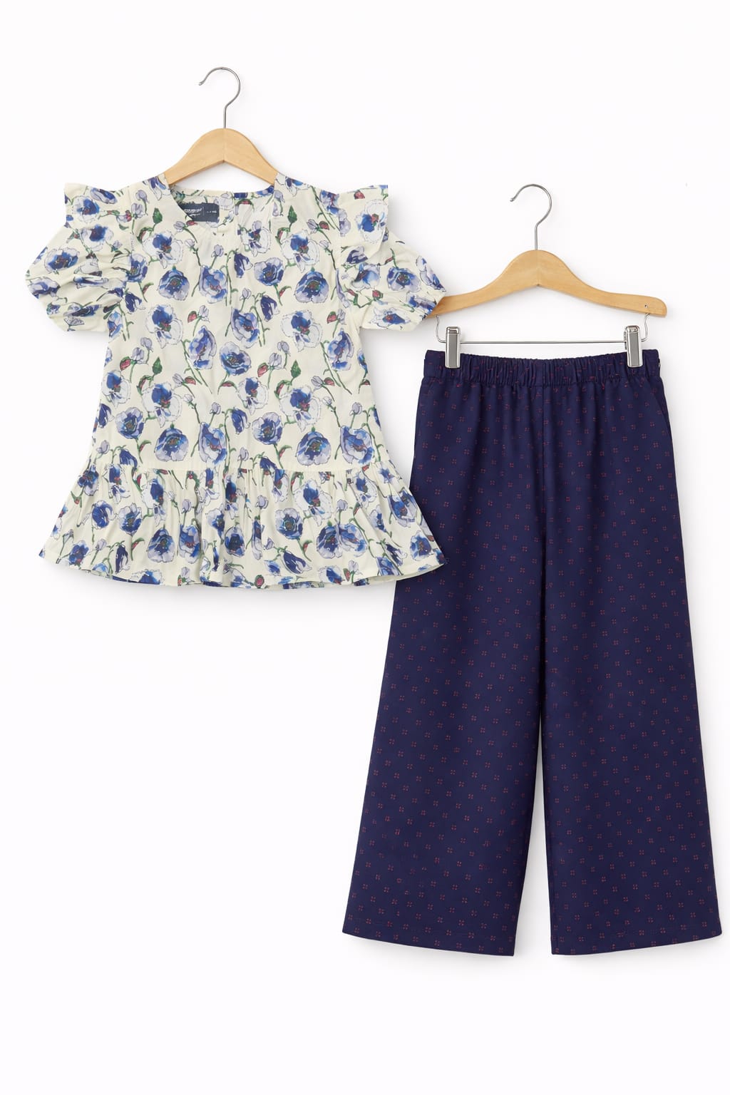 Ruffle top & navy doted plazzo set