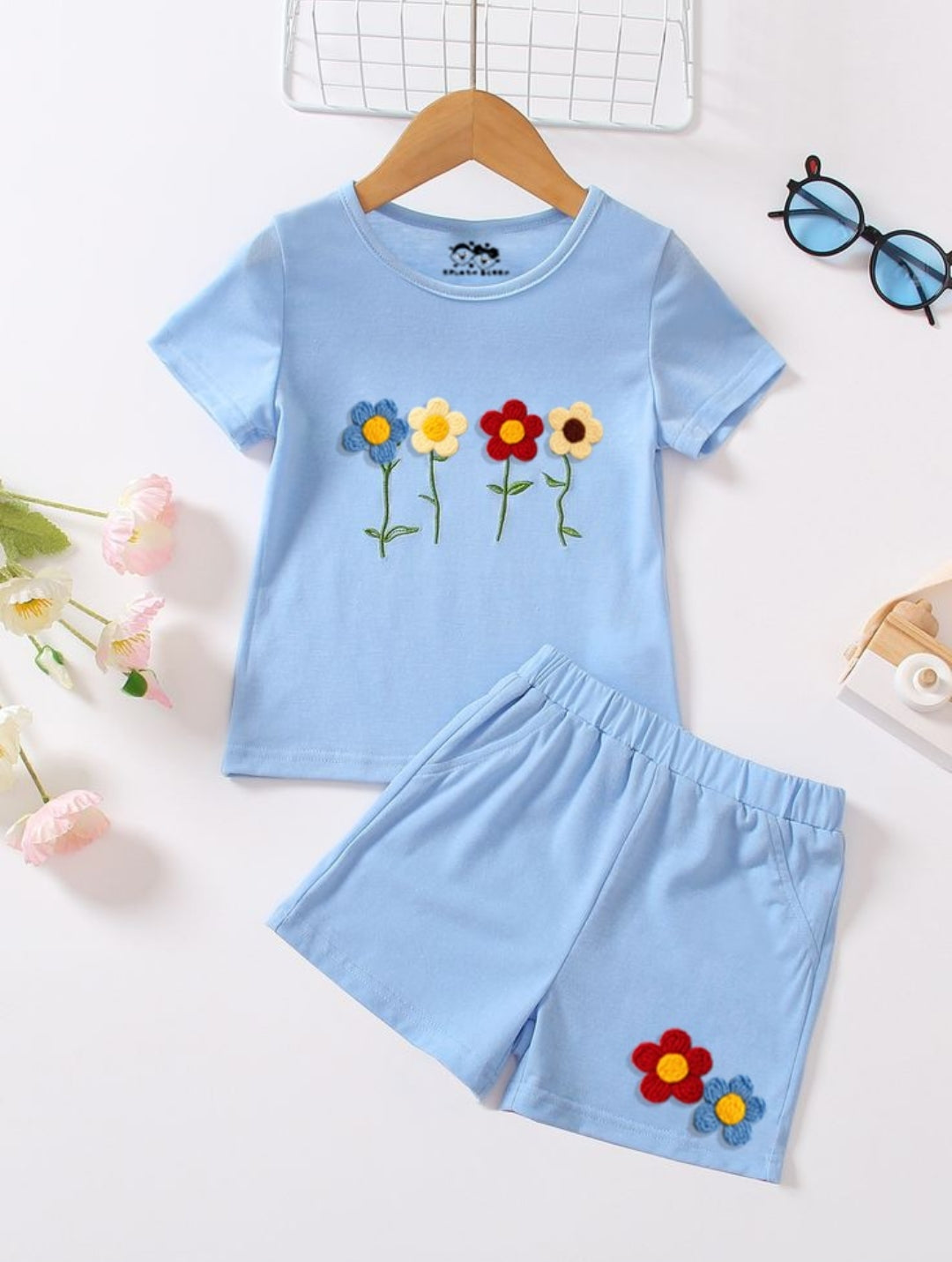 Bloom original wool flower girlish summer T-shirt & short