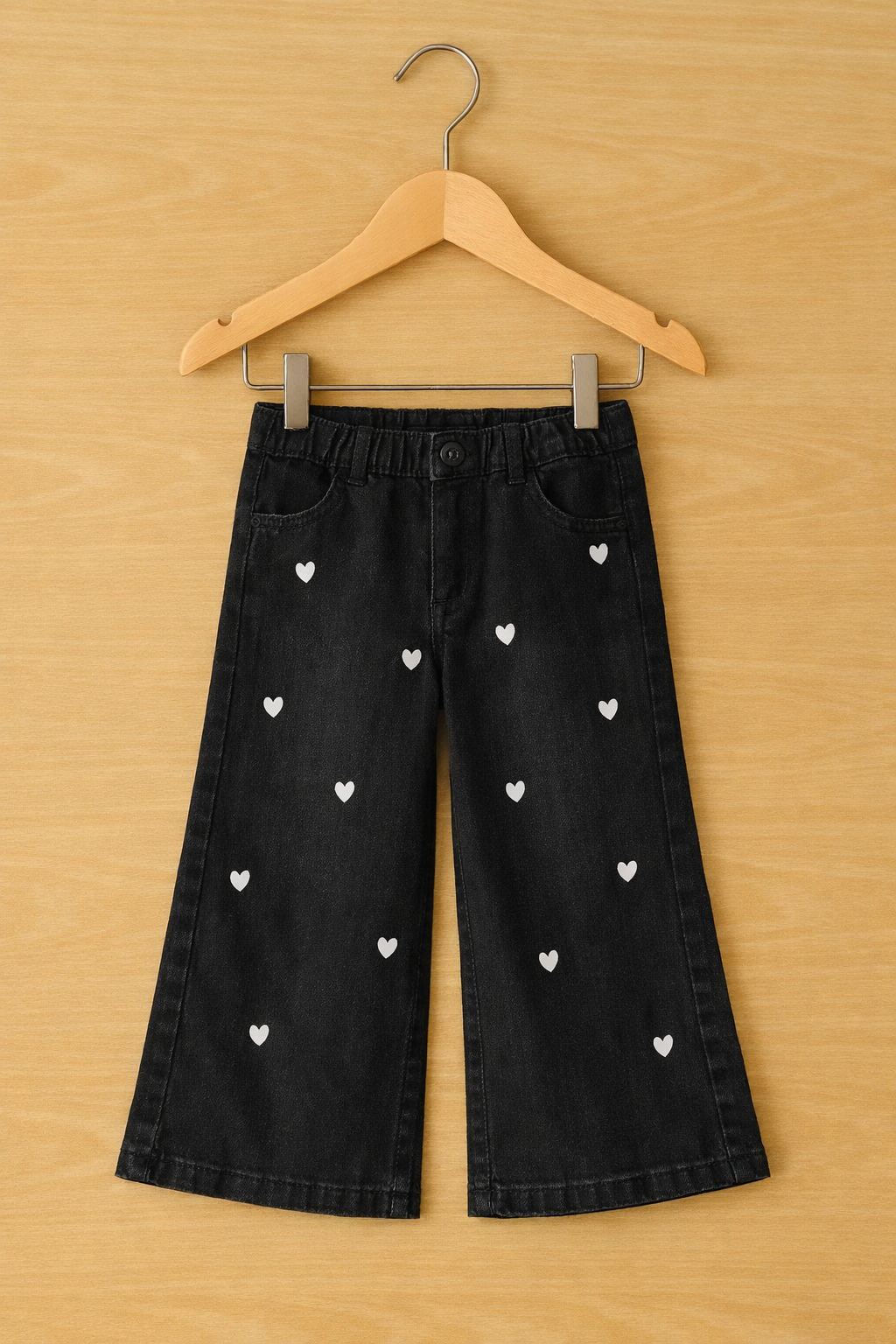 Black Hearts Embroidered Kids Girls Pant