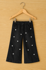 Black Hearts Embroidered Kids Girls Pant
