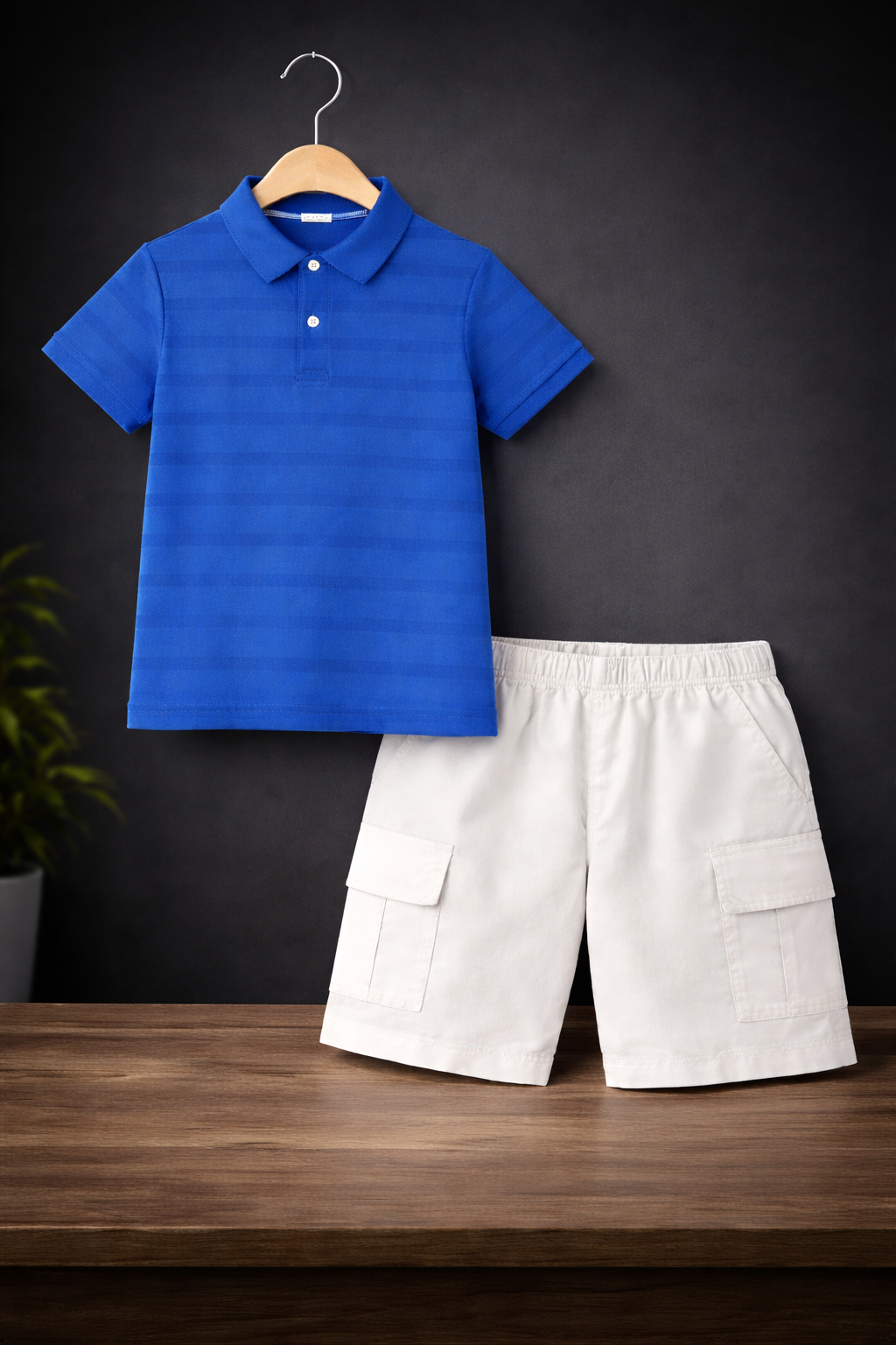 Royal blue lining Polo t-shirt with cargo pocket short