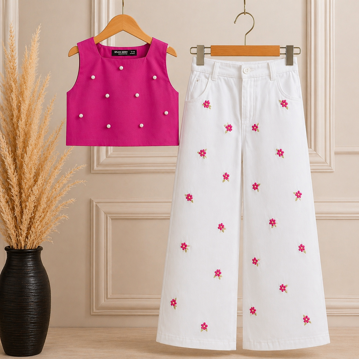 Pearl Bloom Garden Outfit Top with Embroidered Pent