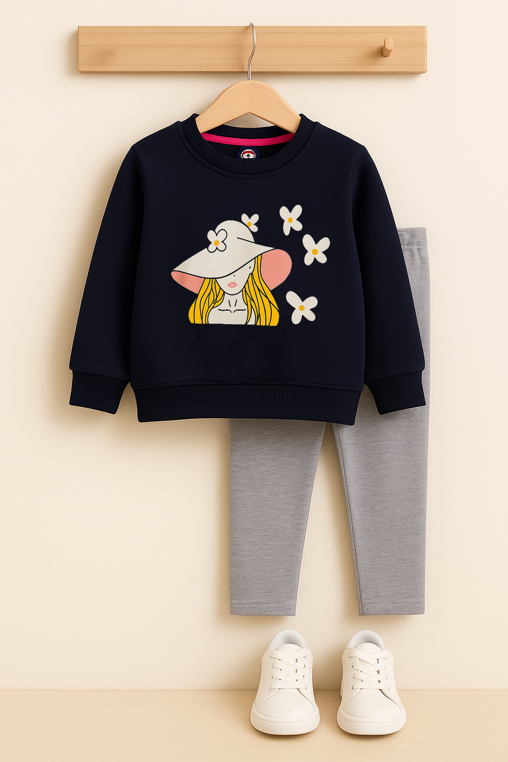 Magical girl navy kids sweatshirt with grey tights