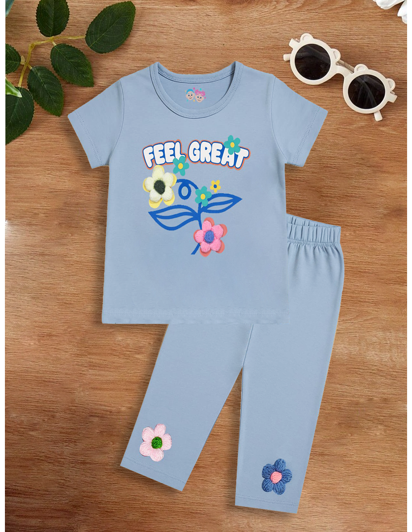 Feel great with wool flower kids T-shirt & Trouser