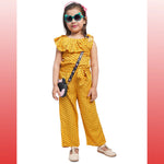Yellow Dots Printed Cotton Girls Jumpsuit