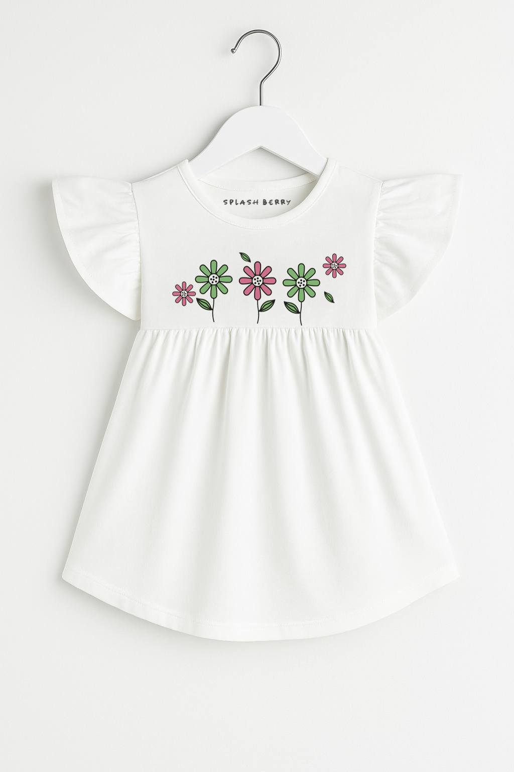 Girls with Floral and Leaf Multi-Layer Design Printed Flying Sleeve Top