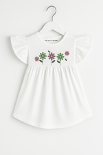Girls with Floral and Leaf Multi-Layer Design Printed Flying Sleeve Top
