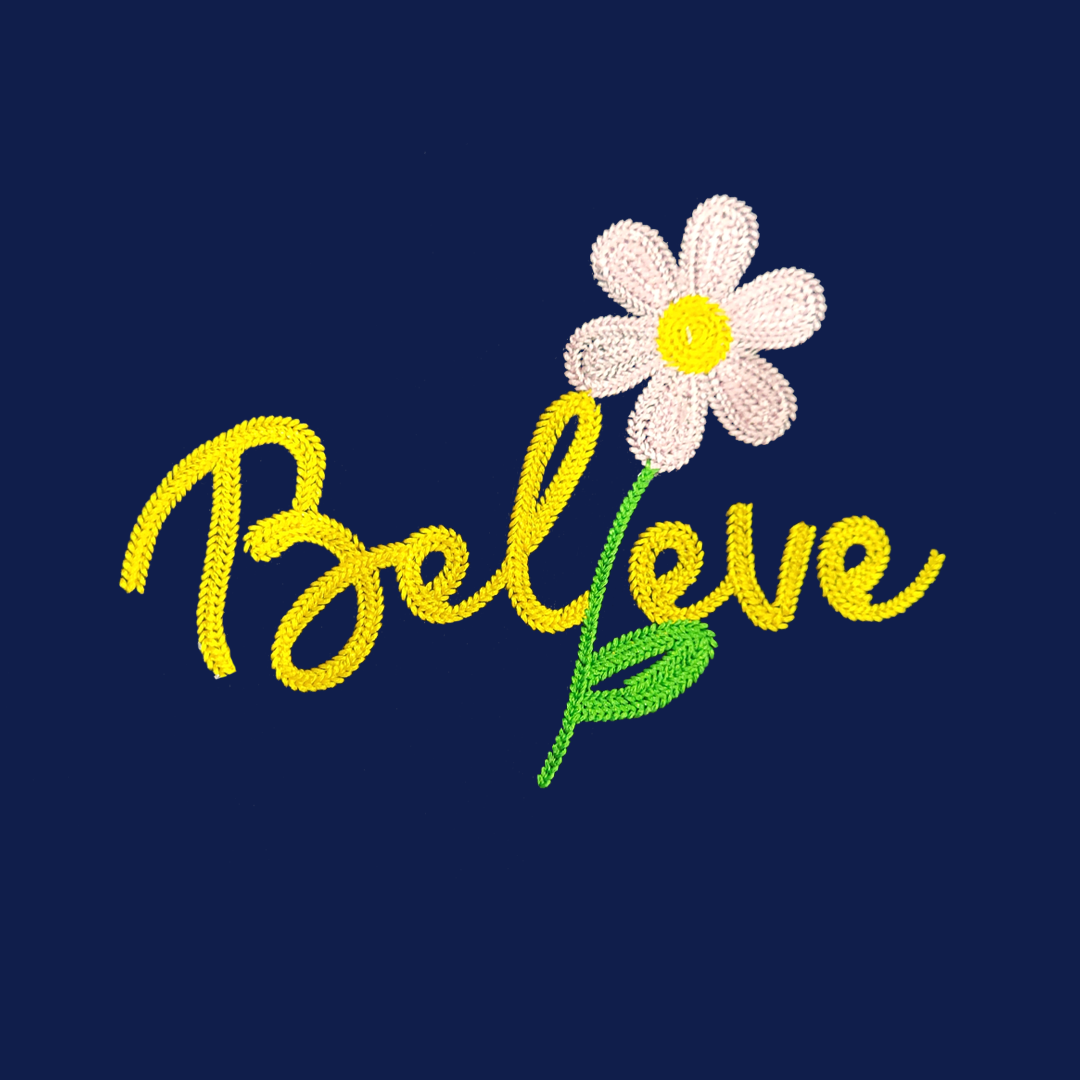 Navy Blue Believe Embroidered girl kids summer T-shirt