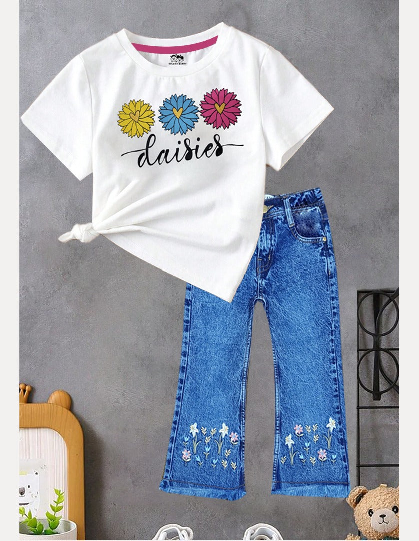Daisies girlish summer T-shirt & jeans set