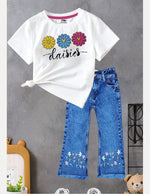 Daisies girlish summer T-shirt & jeans set