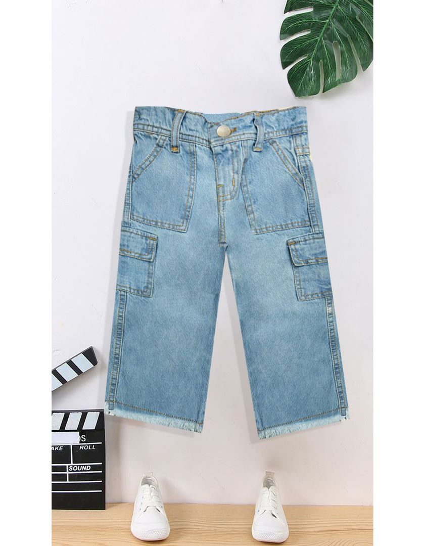 Ice blue Girl kids denim jeans with side pockets