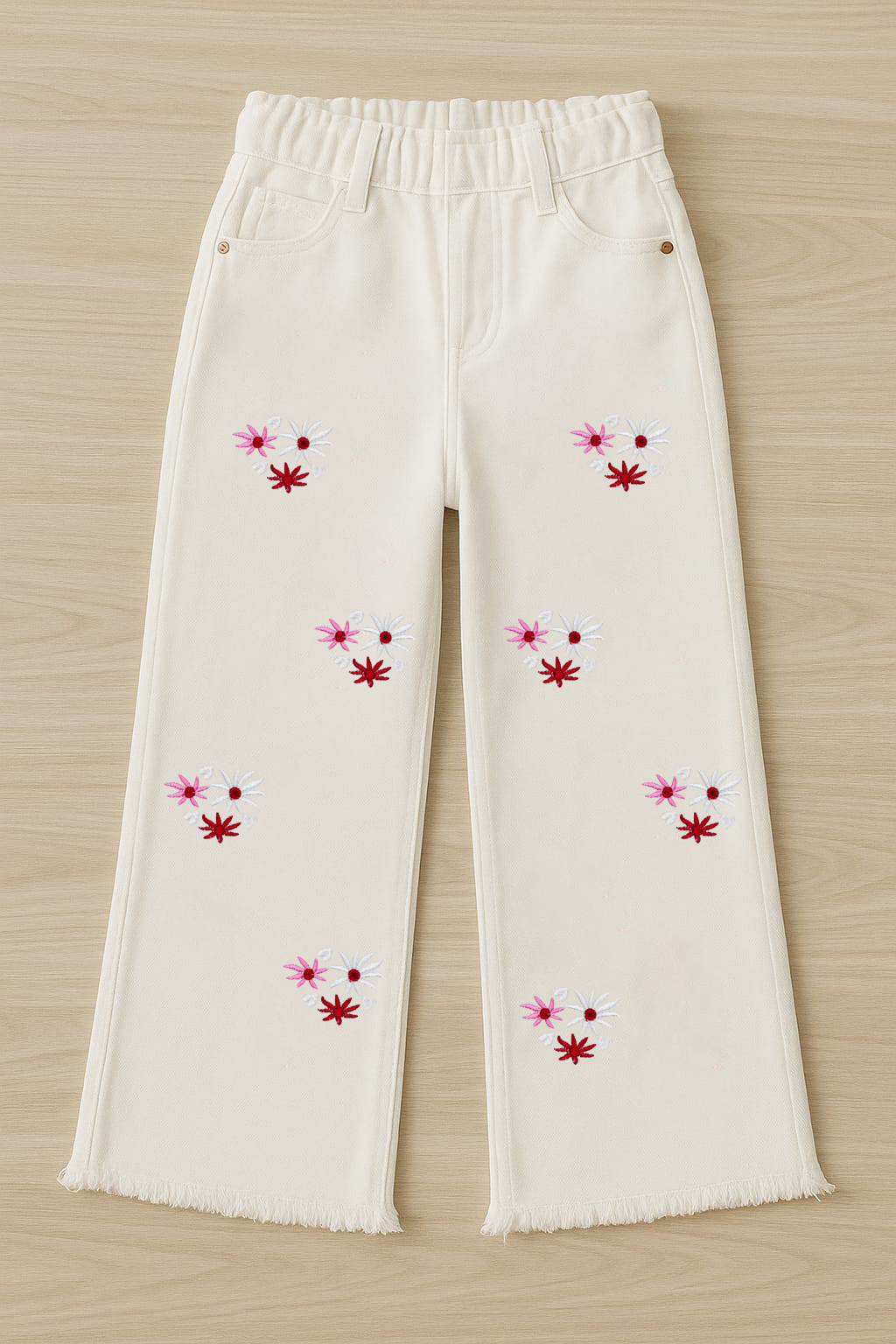 White Flowers girls denim jeans