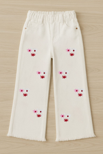 White Flowers girls denim jeans