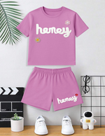 Pink honey with crochet flowers summer T-shirt & short