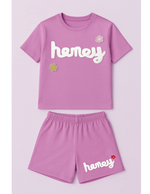 Pink honey with crochet flowers summer T-shirt & short