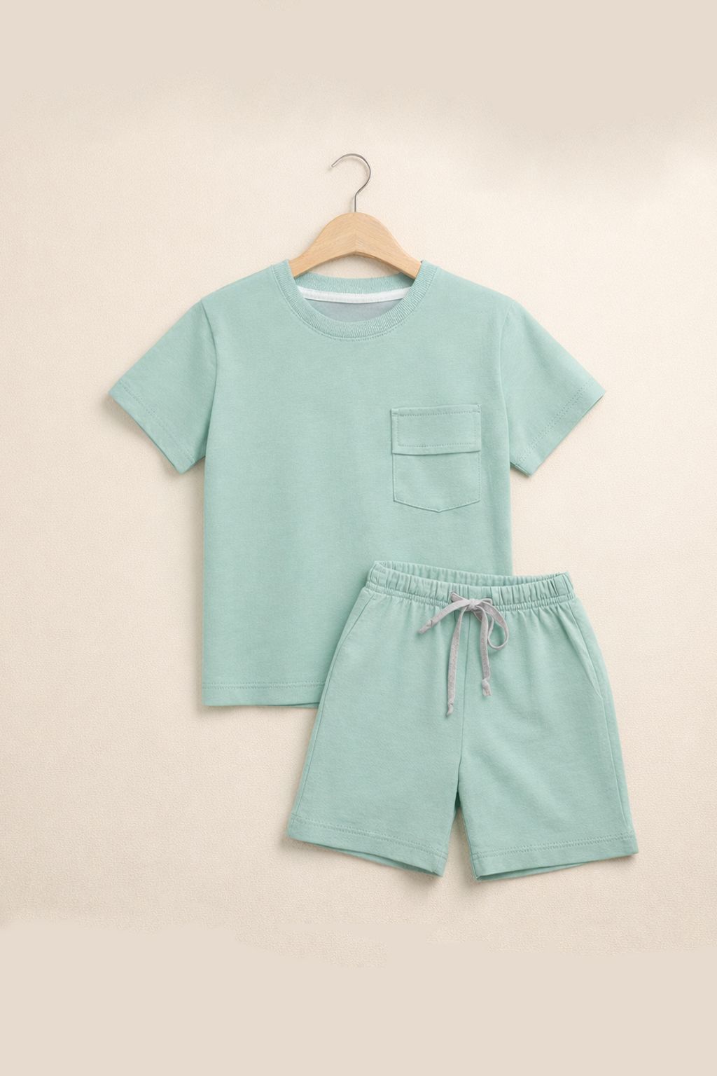 Sage Green with pocket Kids Summer T-shirt & short