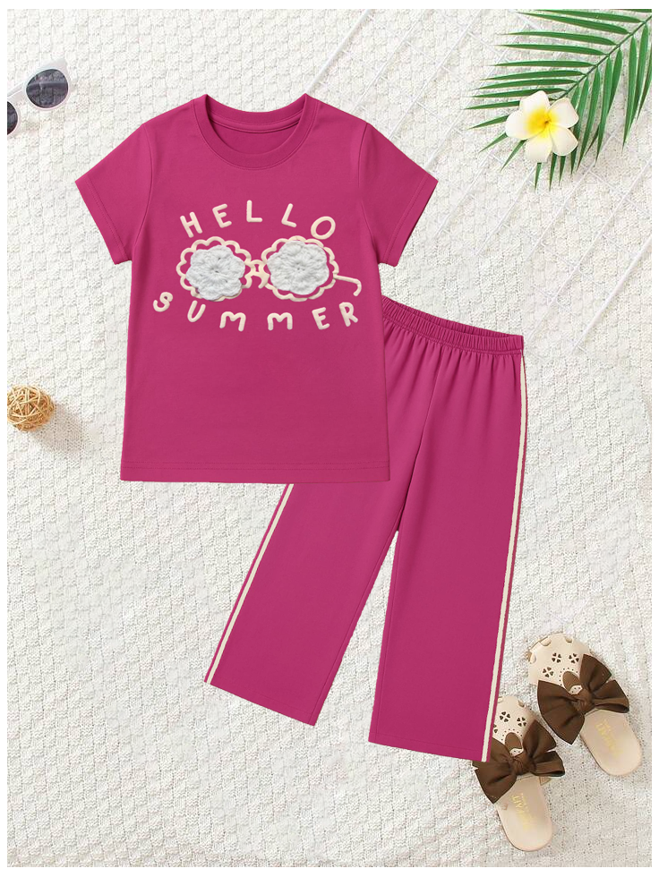 Hello summer with original crochet flower kids T-shirt & Trouser