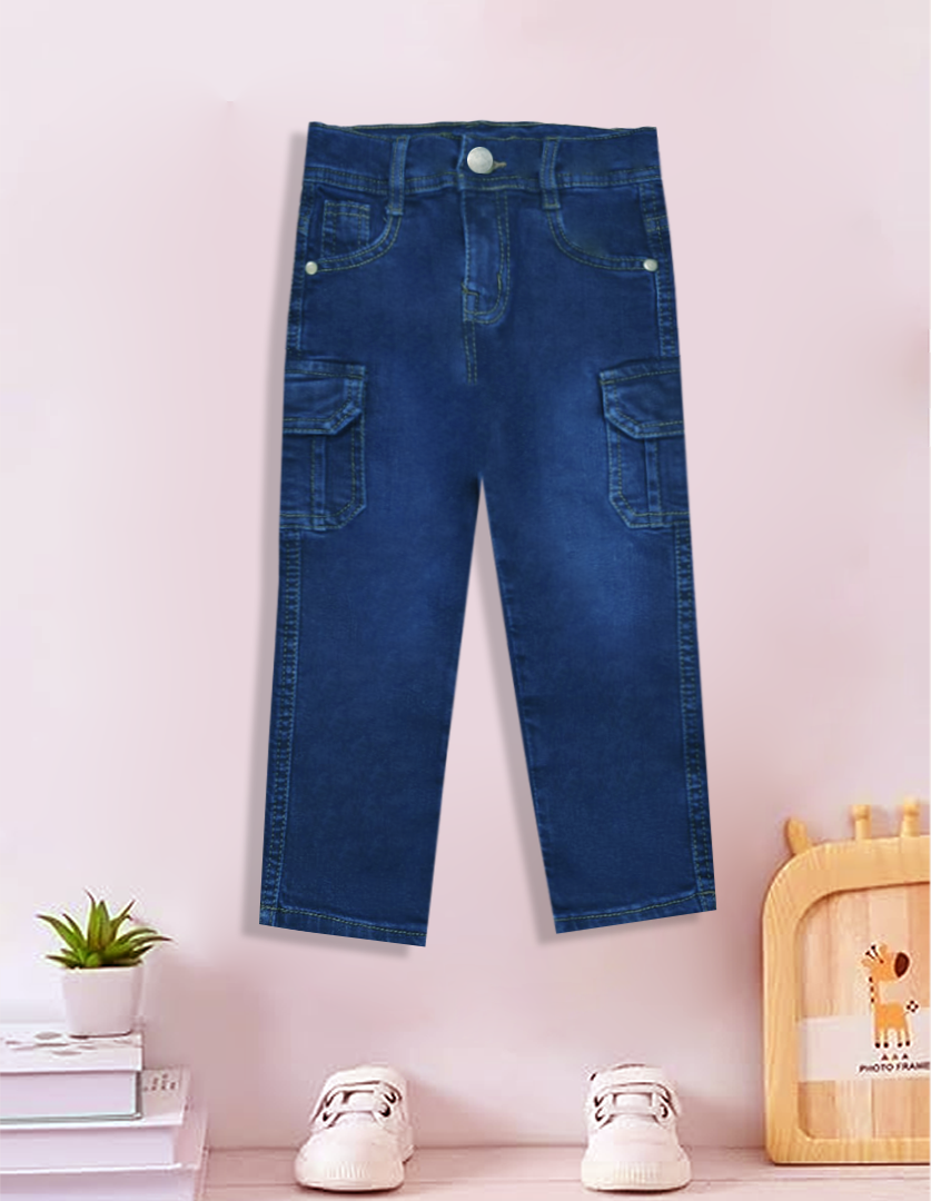 Mid blue 6 pockets boys denim jeans