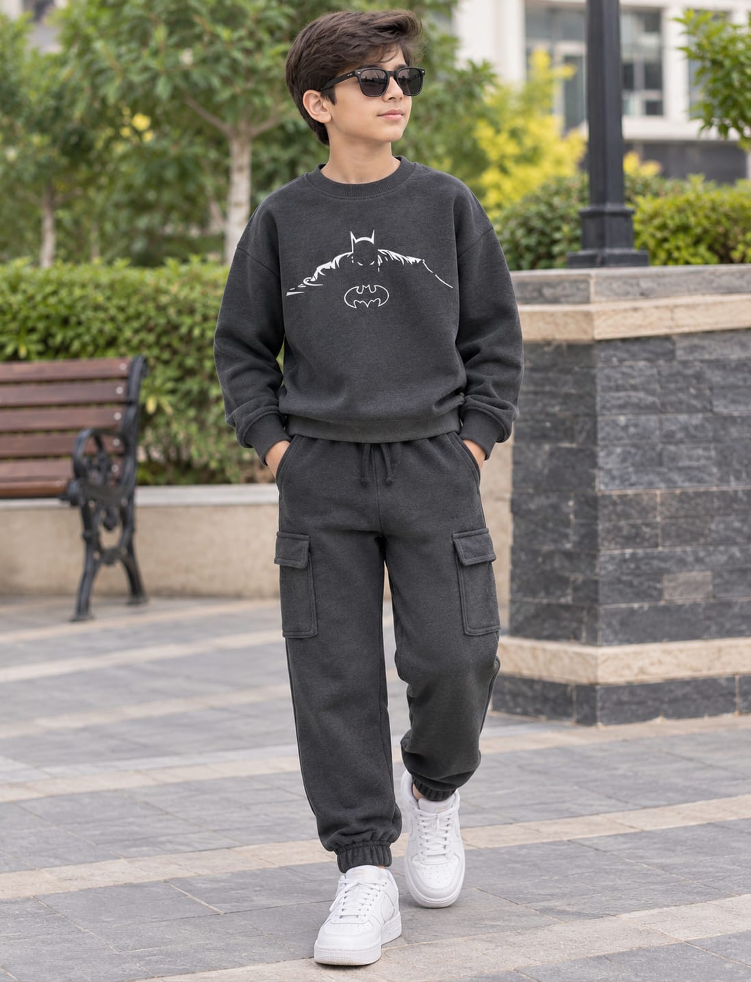 Batman Minimalist Line Art Sweatshirt & Cargo Jogger Set