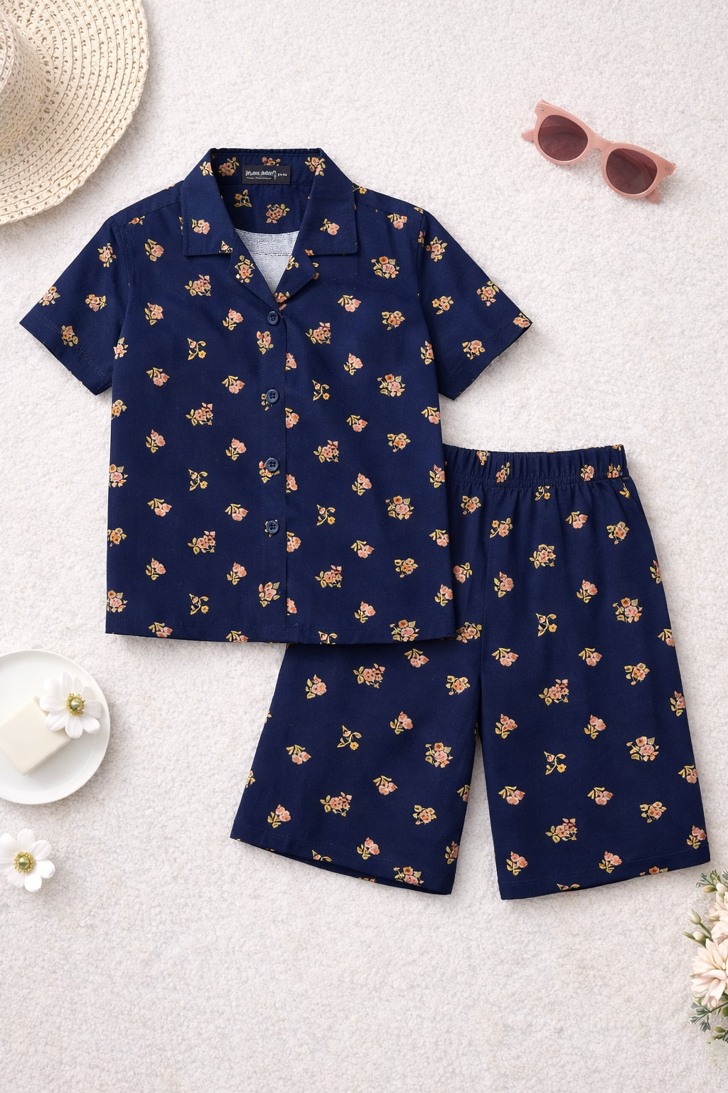 Navy notch collar shirt & short