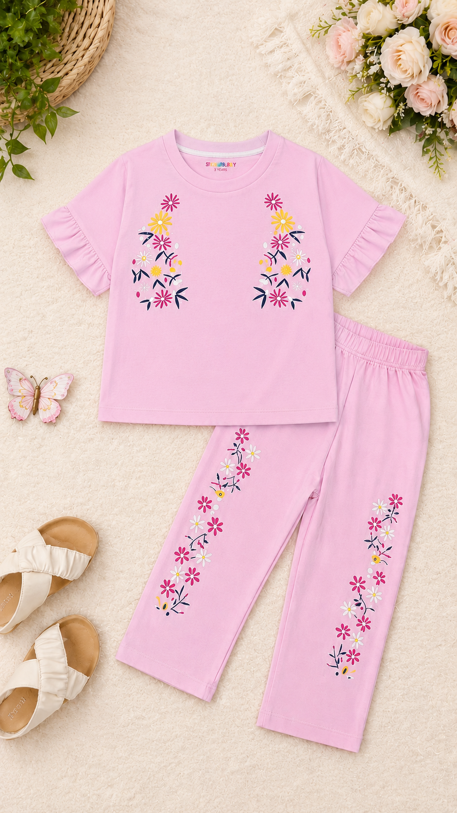 Rosy Bloom Summer T-shirt And Trouser