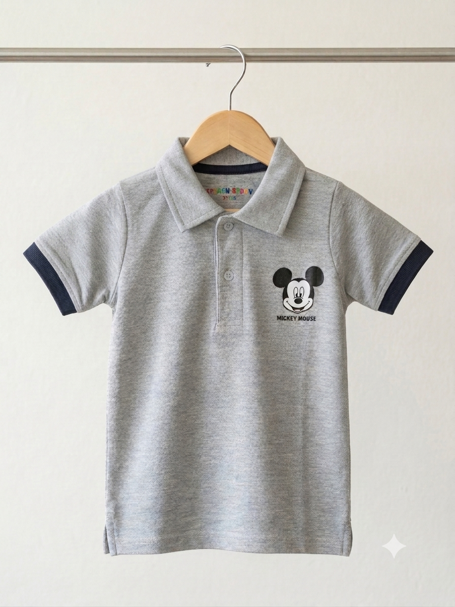 Grey Mickey Mouse Polo Shirt