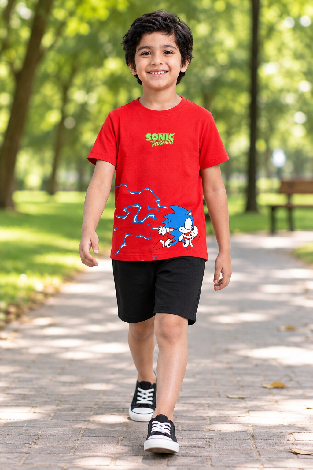 Sonic the Hedghog kids summer t-shirt With Black short