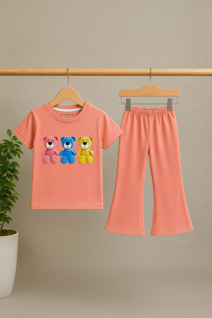Peach Bear Princess Summer T-shirt and Trouser